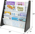 Humble Crew 4-Tier Kids Bookshelf, Espresso Wood/White - Premium Book Shelf for Kids Rooms with Four Deep Pockets - Toddler S