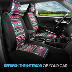 BDK Pink Inca Car Seat Covers for Front Seats, 2 Pack– Geometric Print Front Seat Cover Set with Matching Headrest, Sideless 