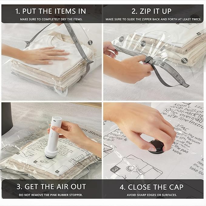 Vacuum Seal Bags for Clothing: 9 Pack Small Travel Vacuum Bags for Luggage with Rechargeable Electric Pump - Space Saver for 