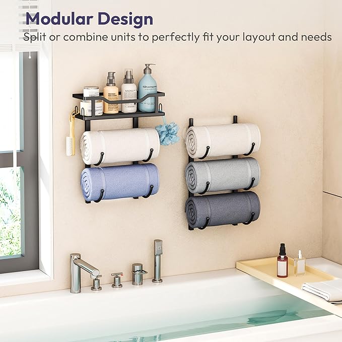 SWTYMIKI Over the Door Towel Rack - 6 Tier Towel Racks for Bathroom Wall Mounted, Towel Holder with Shelf, Hanging Rolled Tow