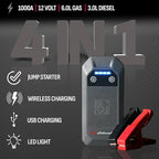 Schumacher Electric 12V Lithium Jump Starter & Power Pack - Portable 1000A Battery Jumper with 10W Wireless Charging,