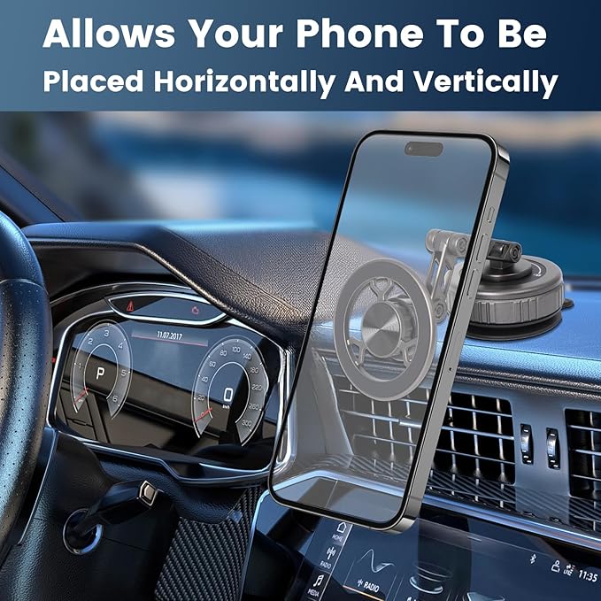 2026 Upgraded Magnetic Phone Mount for Car 360 Adjustable Vacuum Suction Magnetic Car Phone Holder for iPhone 17 Pro Max 16 15 14 13 12 Air Plus