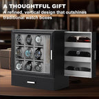 9-Slot Watch Display Case with Necklace Display, High End Men Jewelry Box w/ Drawer, Standing Watch Box for Men w/ Clear Lid,