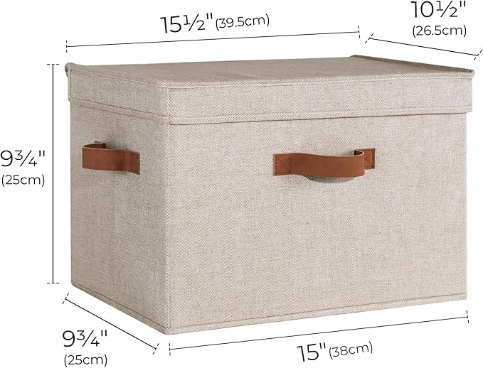 StorageWorks Fabric Storage Bins with Lid, Decorative Storage Boxes for Shelves, Stackable Closet Organizer Basket with Handl