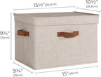 StorageWorks Fabric Storage Bins with Lid, Decorative Storage Boxes for Shelves, Stackable Closet Organizer Basket with Handl
