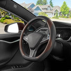 SEG Direct D Shaped Steering Wheel Cover, Flat Bottom Car Wheel Cover 14 1/2-15 in. (37-39 cm), Black and Mocha Brown Microfi