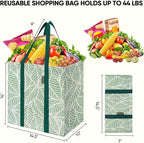 BALEINE 4 PK Grocery Bags Reusable Shopping Bags with Reinforced Bottom, Heavy Duty Foldable Tote Bags (Antique Folidage)