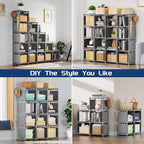 Mavivegue Book Shelf, 16 Cube Storage Organizer, DIY Bookcase, Metal Cube Bookshelf,Tall Book case for Bedroom, Living Room,O