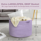 MEGASKET Purple Rope Storage Basket, 22" X 14" Large Woven Baskets, Jumbo Floor Bin for Throw Blankets Pillows, Baby Laundry 