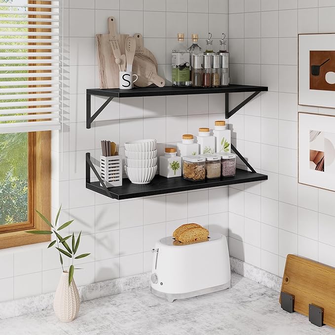 Deep Floating Shelves for Wall,30" Wx10 D Wood Floating Shelf Set of 2,Sturdy Metal Bracket Wide Display & Storage,Wall Mount
