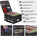 ENGPOW Fireproof Document Box with Lock, File Storage Organizer Box with Inserts ＆Mesh Pockets, Collapsible Portable Large Fi