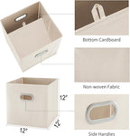 MAX Houser 6 Pack Foldable Fabric Storage Bins with Handles - Ideal for Closet Organization, Bedroom and Nursery（ Beige, 12"x
