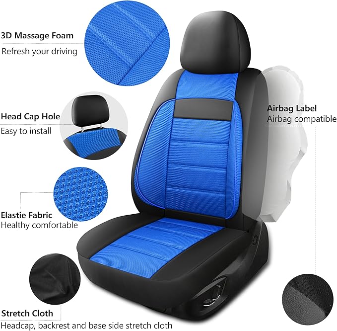 3D Foam Leather Car Seat Covers Two Front Seats only, Air Cool Mesh Thick Seat Covers, All Weather Car Seat Cover Comfort & P