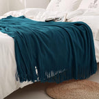 Homiest Decorative Knitted Throw with Fringe, Lightweight Acrylic Knit Blanket, Soft & Cozy Tassel Blanket for Couch, Sofa, B