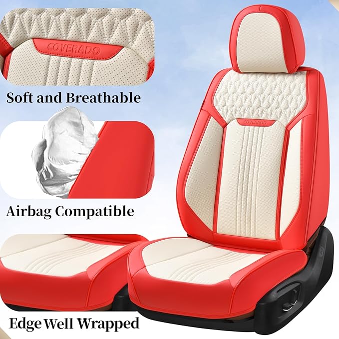 Coverado Car Seat Covers Full Set, Front and Rear Seat Covers, 5 Seats Leather Seat Covers for Cars, Waterproof Car Seat Prot