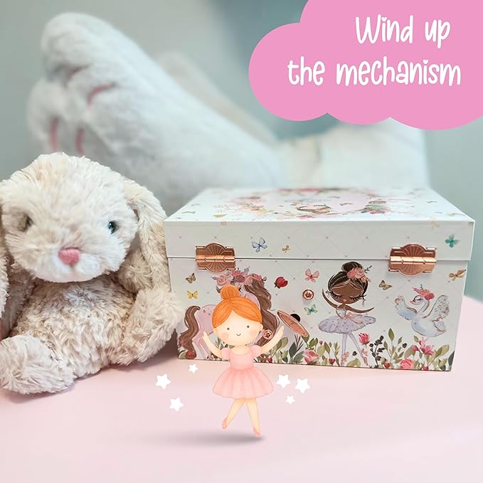 The Memory Building Co Ballerina Musical Jewelry Box Plays Classic Melody, Storage Organizer Music Box for Kids Ages 6-12, MD