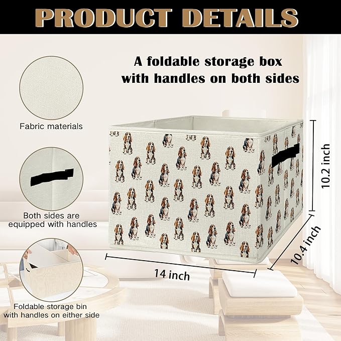 Basset Hound Gifts Storage Bins & Boxes with Handles, Basset Hound Gifts for Women Foldable Basket for Organizing, Dog Collap