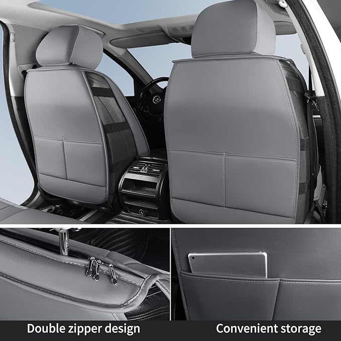 Leather Car Seat Covers, Waterproof Horizontal Stripes Front and Rear Car Seat Cover, Breathable Automotive Seat Covers for S