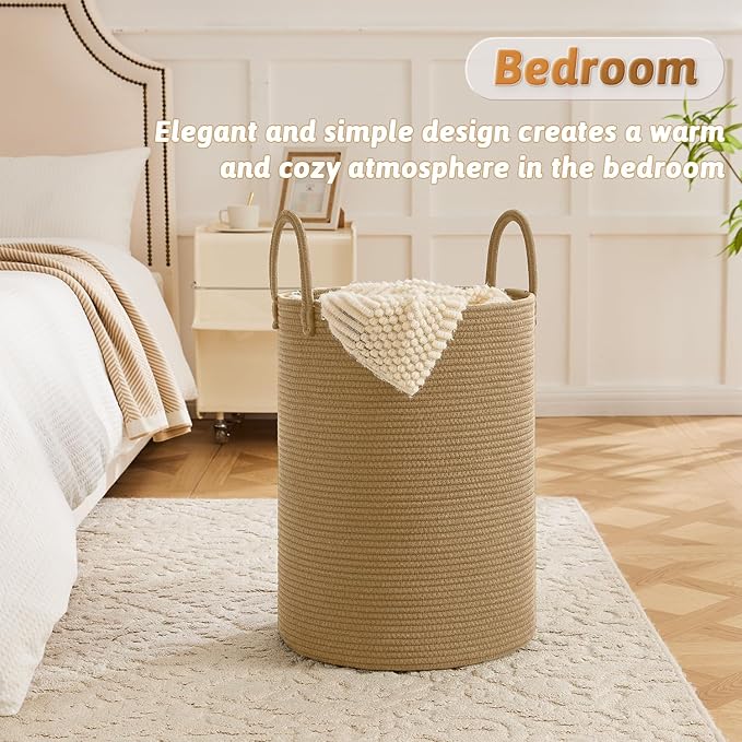 Artfeel Laundry Basket,Woven Cotton Rope Laundry Hamper,60L for Decorative Storage of Dirty Clothes,Toys and Blankets in Bath