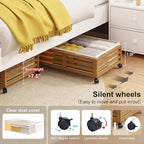 Under Bed Storage with Wheels-Large Bamboo Underbed storage Containers with Large Dust Bag Stackable Under the Bed Shoe Stora