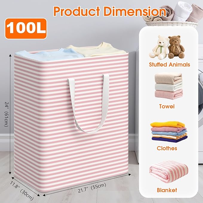 3 Pack Large Laundry Basket,Waterproof & Freestanding Laundry Hamper,Collapsible Clothes Hampers with Easy Carry Long & Reinf
