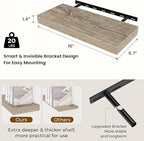 Dreamland 16 Inches Floating Shelves for Wall,6.7 Inch Deep Floating Shelves Set of 2, Large Display & Storage Shelf, Wall Sh