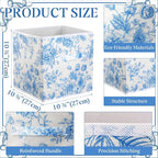 Geelin 6 Pcs Blue Floral Cube Storage Bins 11 Inch Blue Flower Storage Basket with Handle, Preppy Girls Organizer Basket, Col