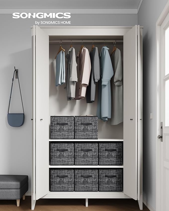 SONGMICS Storage Cubes, 13 x 13 x 13 Inches Non-Woven Fabric Bins with Double Handles, Set of 8, Closet Organizers for Shelve