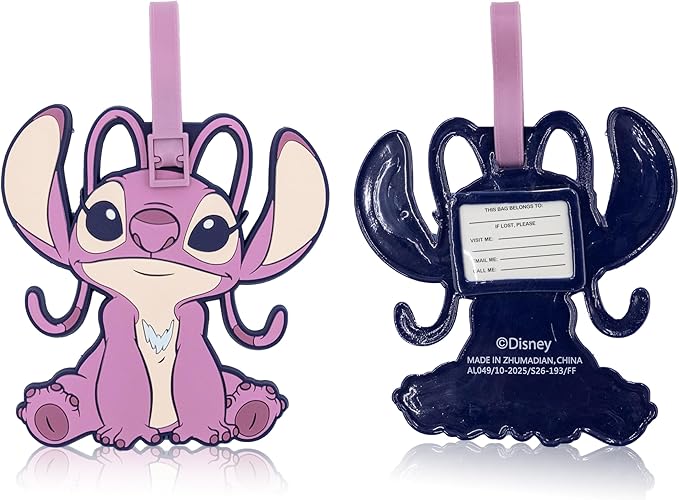 Disney Stitch Luggage Tag 2 Piece Set | Stitch & Angel Kids Luggage Tags for Suitcases | 4.25" Travel Essentials Cruise Ship 