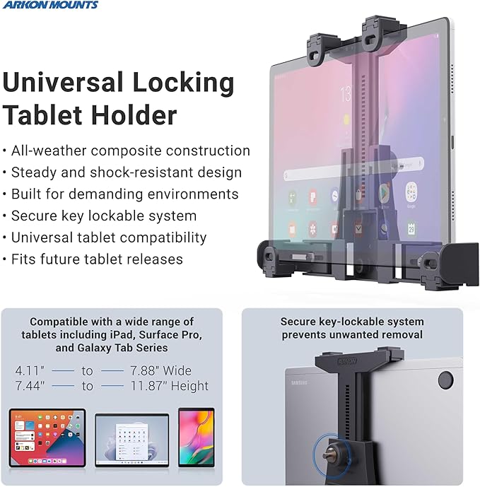 ARKON Mounts LockVise Locking Car Headrest Tablet Mount | Lockable Tablet Holder | Secure | Compatible with iPad, Samsung, Google Tablets Used for Rideshare, Taxi, Uber, & More