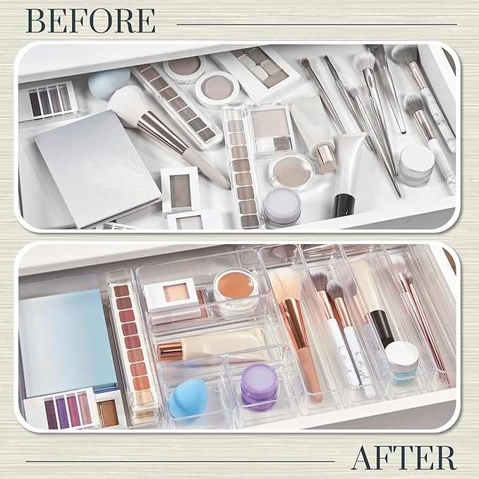 STORi SimpleSort 10-Piece Stackable Clear Drawer Organizer Set | Multi-size Trays | Makeup Vanity Storage Bins and Office Des