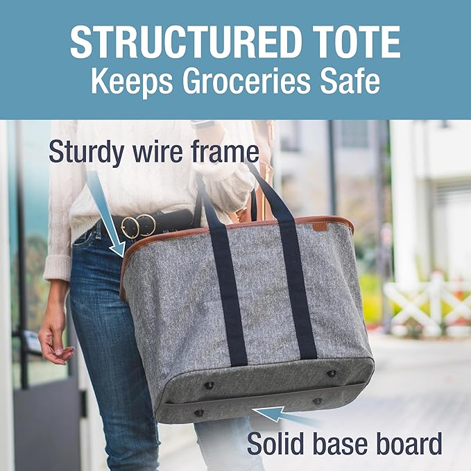 CleverMade Collapsible LUXE Tote - Reusable Grocery Shopping Storage Bag Organizer w/Handles Reinforced Bottom