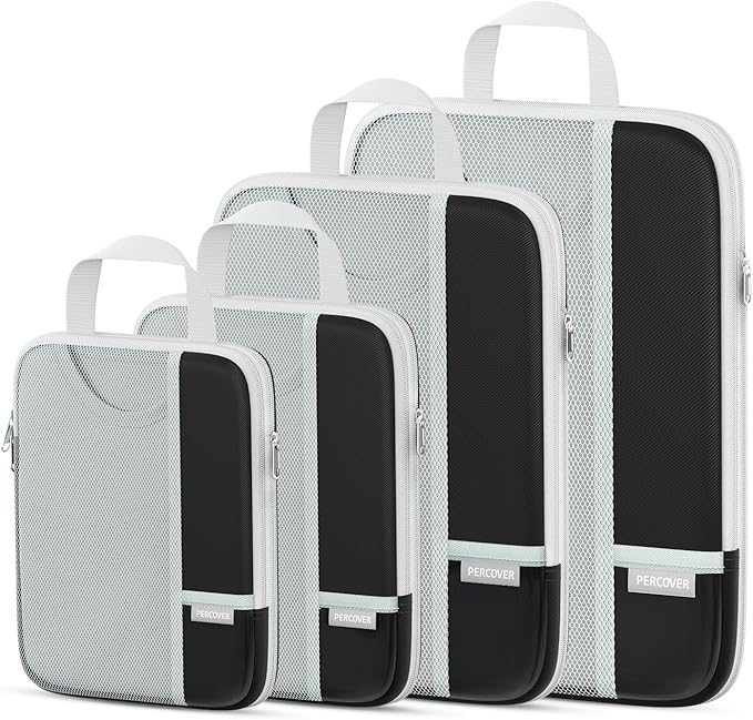 Percover Compression Packing Cubes 4-Piece Set, Packing Cubes Compression for Travel with Label Pockets, Travel Organizer for