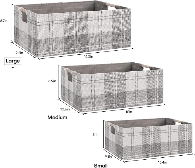 Fabric Storage Bin Box Collapsible Cotton Linen Storage Cube with Wooden Handles Rectangular Decorative Home Organizer Clothe