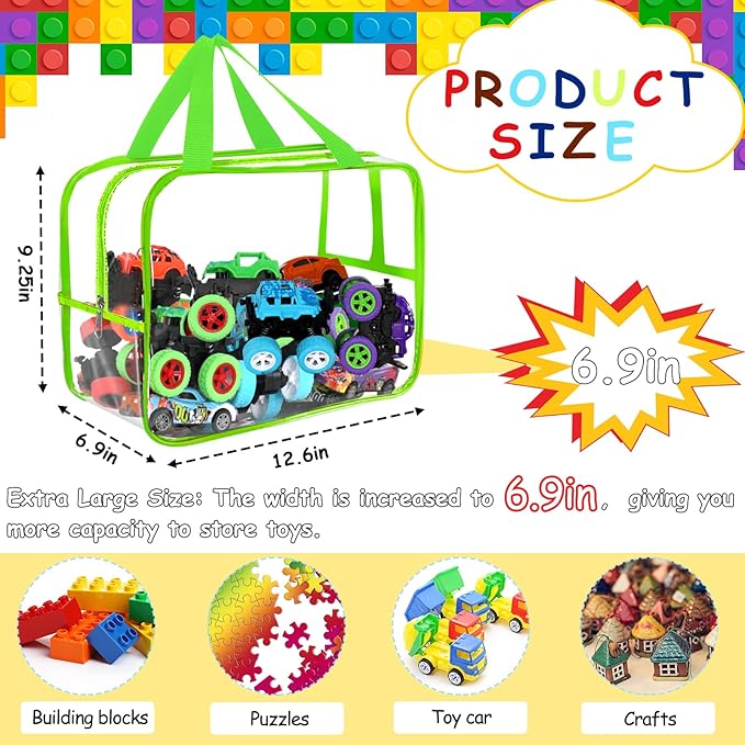 6 Colors Widen X-Large Storage Bags 12.6×9.25×6.9In with Labels, Reusable Clear PVC Board Game Storage, Travel Waterproof Org
