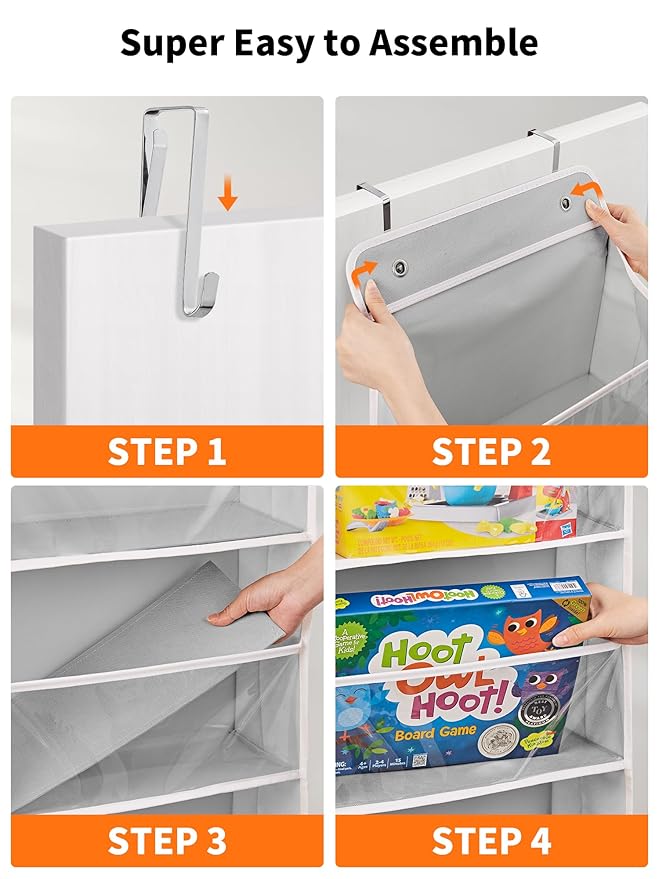 JARLINK 2 Pack Toy Stuffed Animal Storage, Over The Door Organizer W/Clear View Windows, 44lb Load, Baby Toy Storage Organize