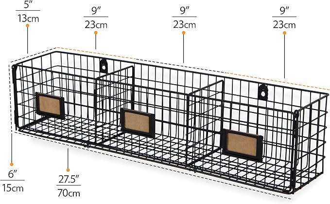 Wall35 Amalfi Hanging File Folders Office Desk Organizer Wall Mount Wire Basket Storage Magazine Holder 3 Sectional Set of 2 