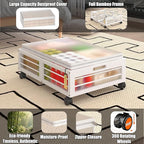 Bamboo Underbed Storage Containers with Wheels & Bag 2 Pack, Large Under Bed Rolling Storage Bins Wood Under Bed Clothes Stor