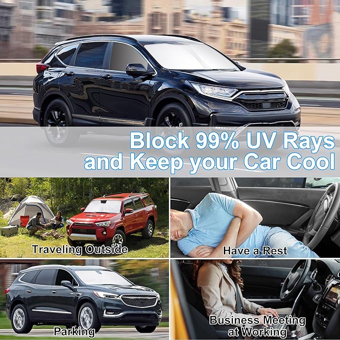 3PCS Car Window Shades Front Windshield Sun Shade Foldable Window Shade Custom Fit for 2017-2022 Honda CRV Accessories Car Shades for Front Windows Anti-UV Rays Block Heat