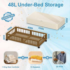 efluky 2-Pack Bamboo Under Bed Storage with Wheels, Rolling UnderBed Storage Basket with Large Dust Bag, Under Bed Storage Co