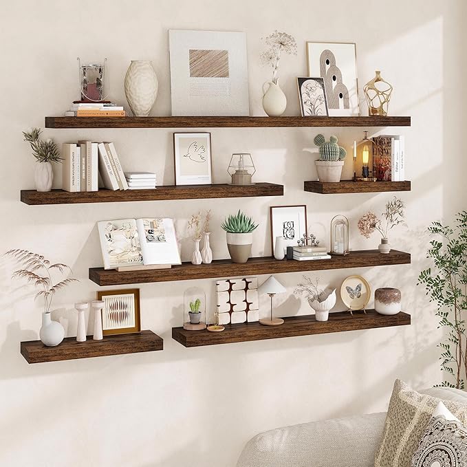 Fun Memories 55 Inch Fireplace Mantel - Long Floating Shelf, Wall Mounted Farmhouse Display with Invisible Heavy Duty Metal B