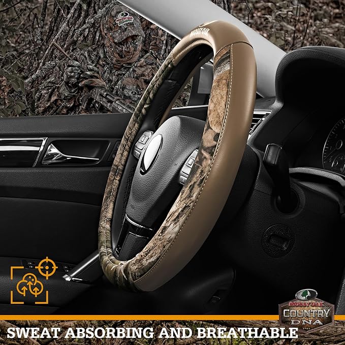 Mossy Oak Camo Steering Wheel Cover, Durable Grip Car Steering Cover, Universal Fit 14.5"–15.5" - Made with Premium Beige PVC