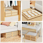 Wisuce Bamboo Under Bed Storage Containers- Underbed Organizer with Wheels with Large Dust Bag,Sturdy Wood Rolling Under the 