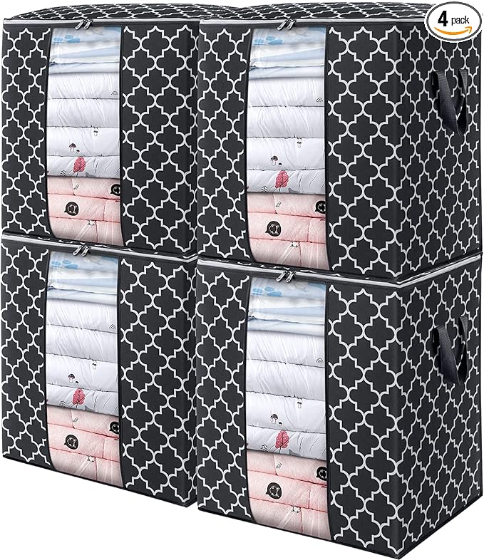 WISELIFE Storage Bags 4 Pack/100L Large Blanket Clothes Organization and Storage Containers for Comforters,Bedding, Foldable 