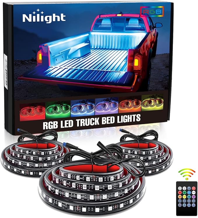 Nilight 3PCS 60 Inch RGB Truck Bed Light Strip Kit 270 LED Neon Accent LED with RF Remote On Off Switch Splitter Extension Cable for Cargo Pickup Truck Camper RV SUV Boat