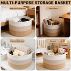65L Large Blanket Basket, 19.7" L x 19.7" W x 13" H Cotton Rope Woven Storage Basket,Laundry Hamper for Toys, Clothes, Pillow