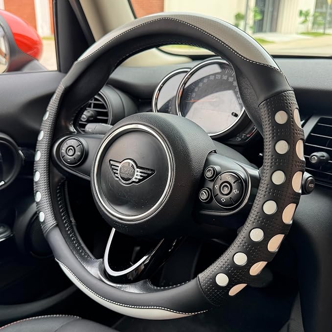 PINCTROT Race Grip Steering Wheel Cover, Anti Slip Silicone Perforated Design with Soft Touch Padding, Enhanced Grip for Sporty Driving, Universal 14.5-15 Inch (Racing White)