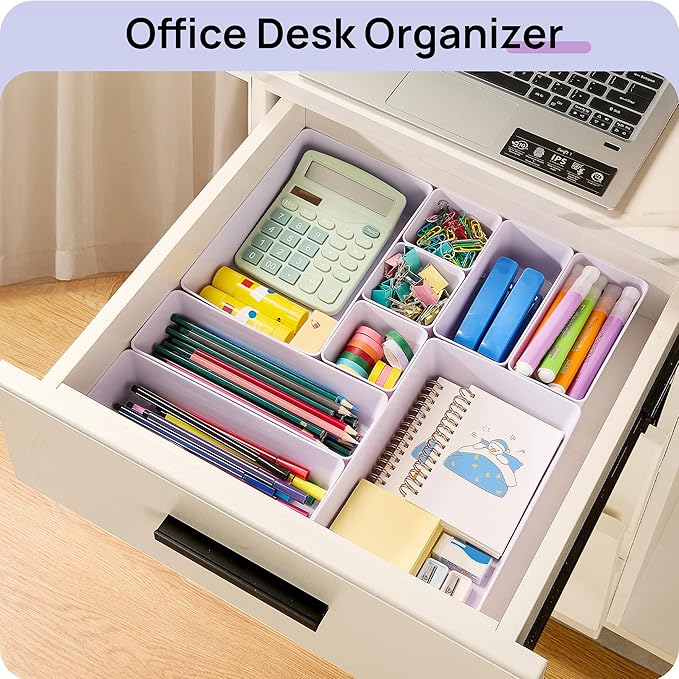 Vtopmart 25 PCS Plastic Drawer Organizers Set, 4-Size Versatile Bathroom and Vanity Drawer Organizer Trays, Storage Bins for 