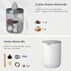 EKO Mini Desk Trash Can with Swing-Top Lid 0.4 Gallon Small Table Round Wastebasket for Office, Home, Car (White)