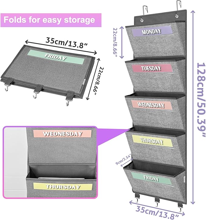 homyfort Over the Door hanging File Organizer, Weekly Hanging File Folders, Wall Organizers and Storage for Mail, Magazine, N